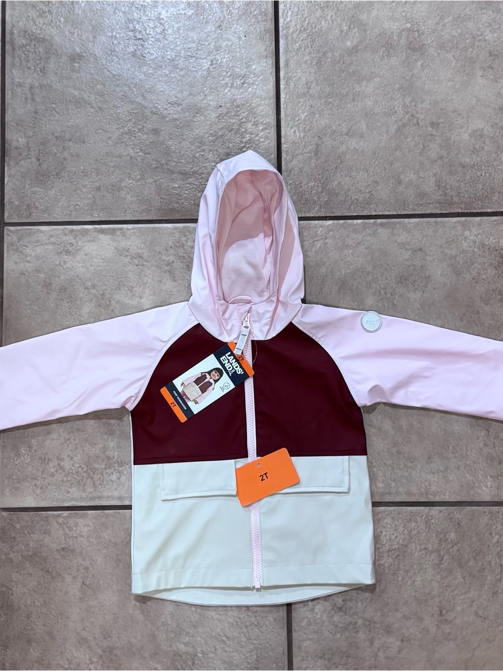 Lands' End Toddler Colorblock Raincoat in Pink, Burgundy & Cream